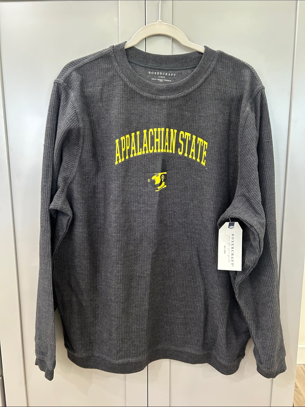 NWT Boxercraft Appalachian State Corded Ribbed Knit Crewneck L